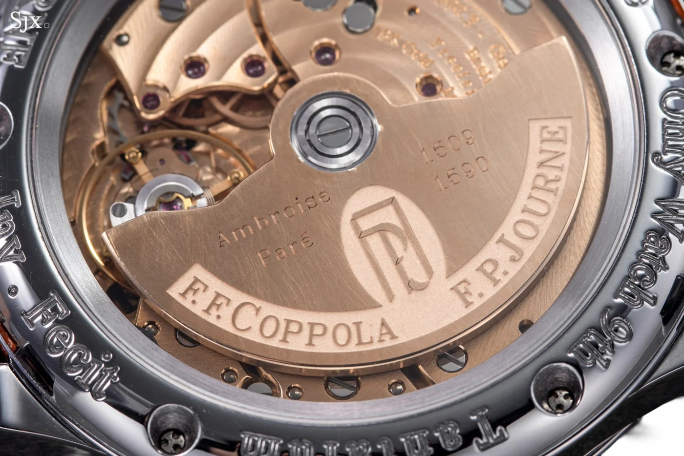 FFC Blue Only Watch 2021 caseback with Coppola and F.P.Journe engraving