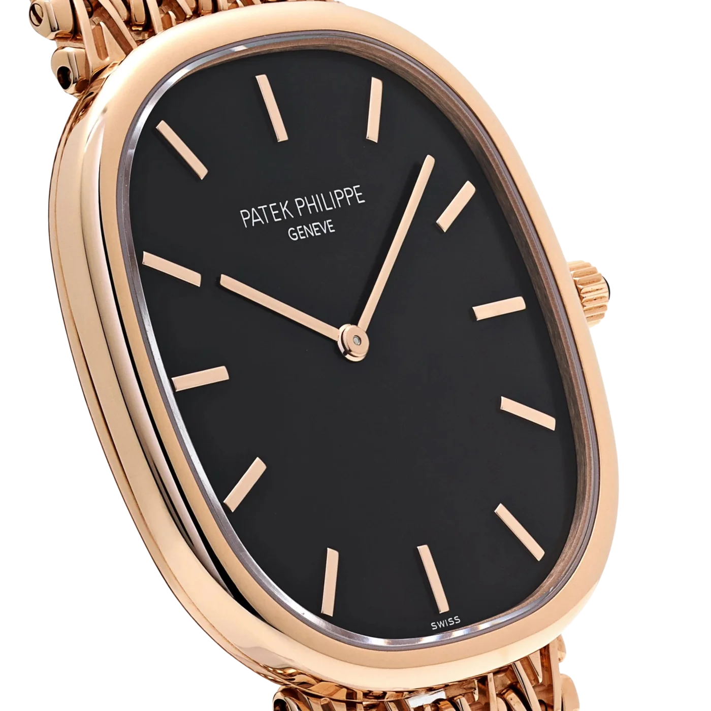Close view of the Golden Ellipse case and dial geometry